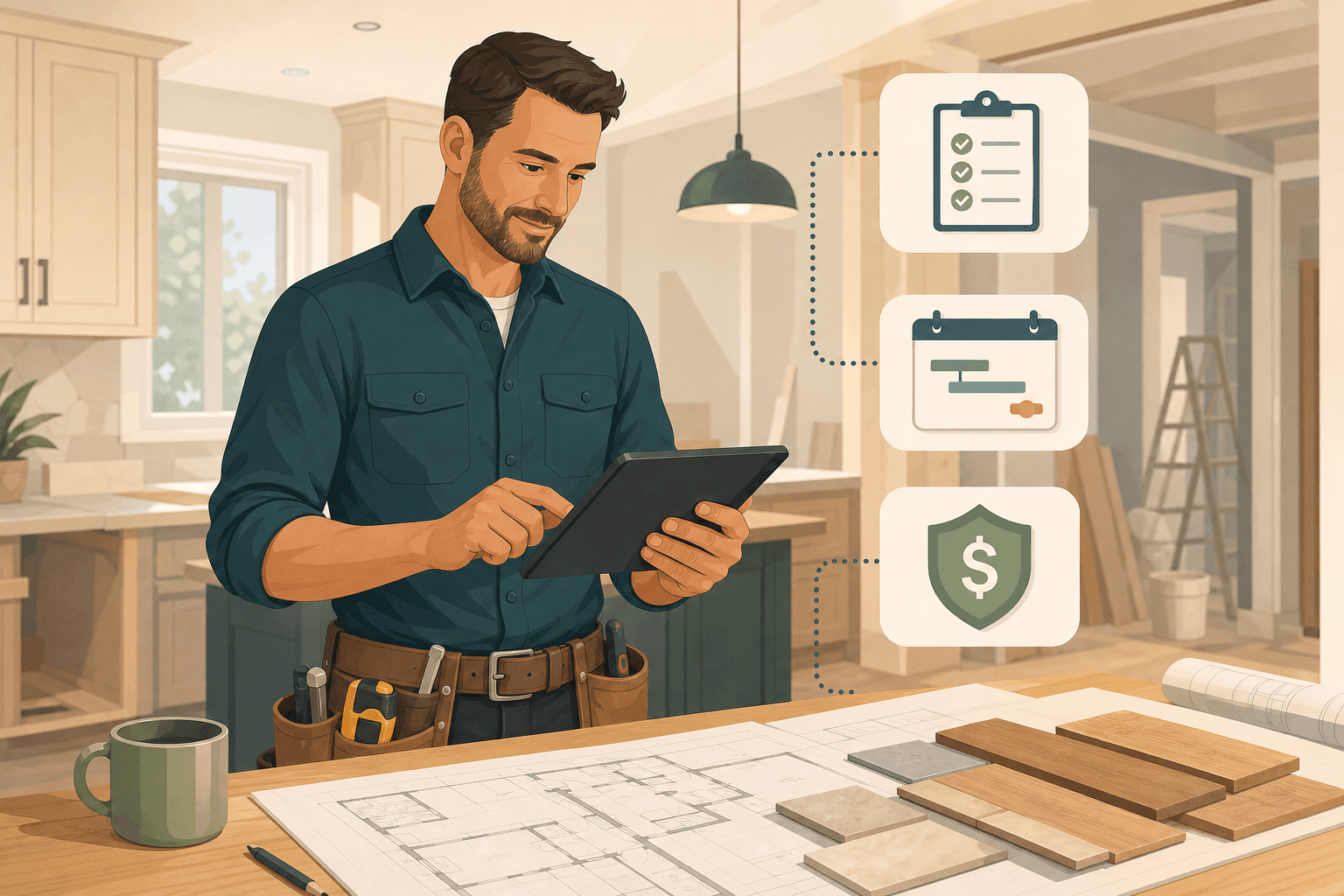 Contractor reviewing project scope, timing, and protected payment details.